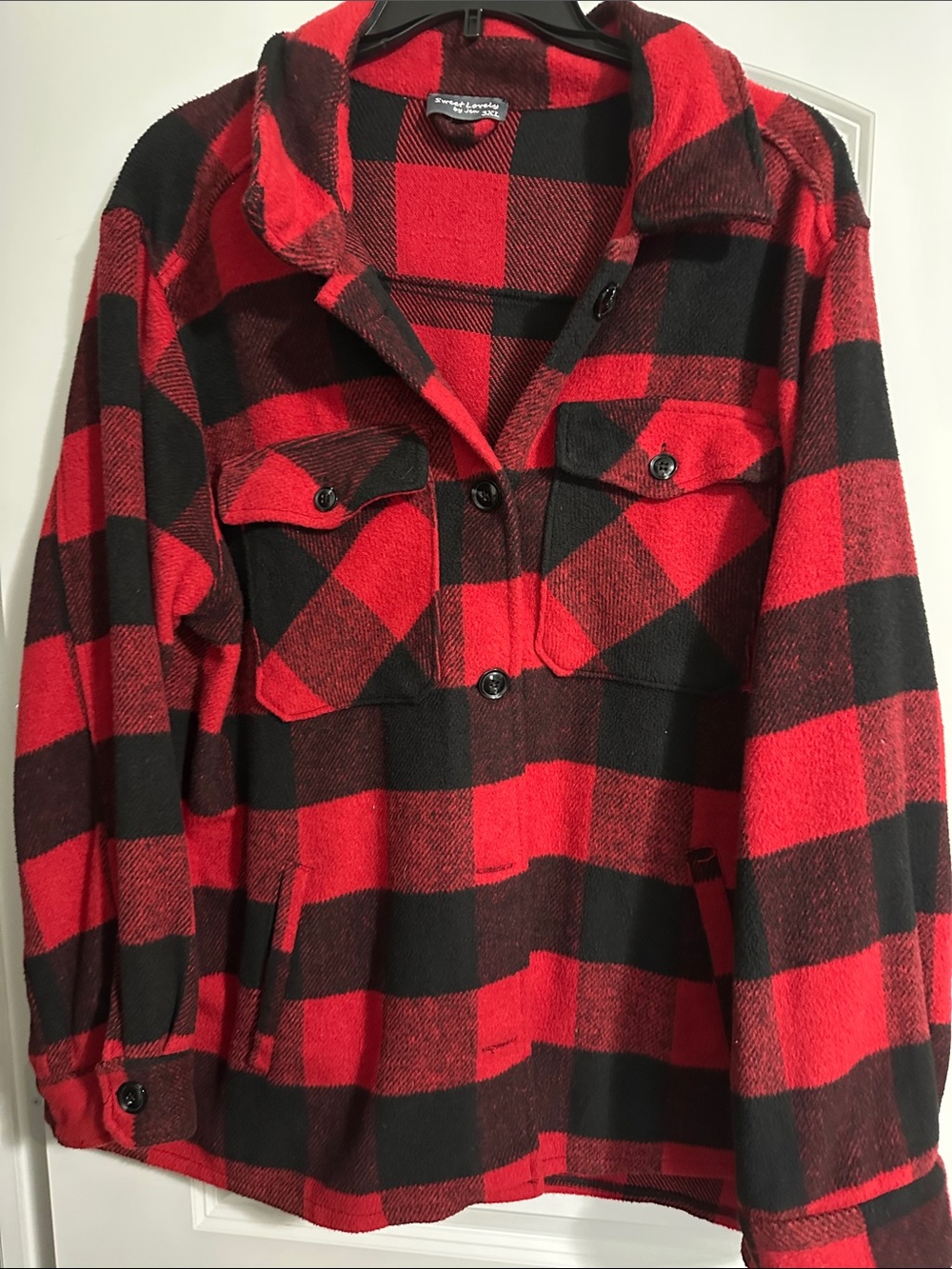 Sweet lovely by Jen Red & Black Buffalo Plaid shacket